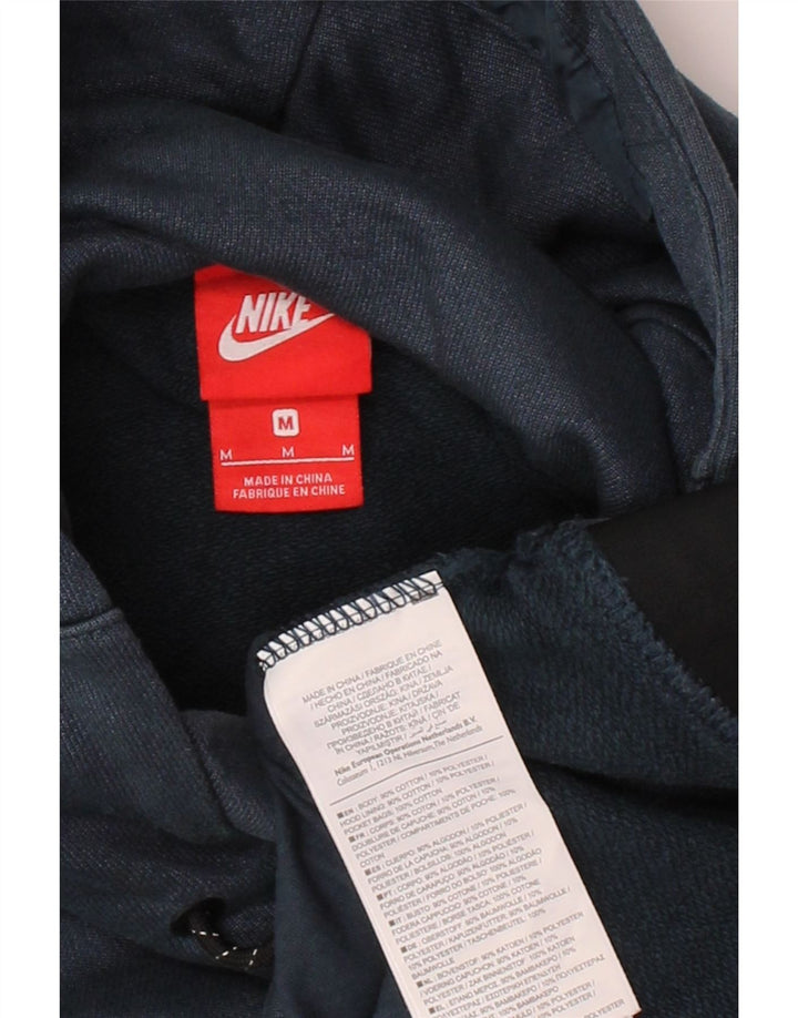 NIKE Mens Graphic Hoodie Jumper Medium Navy Blue Cotton