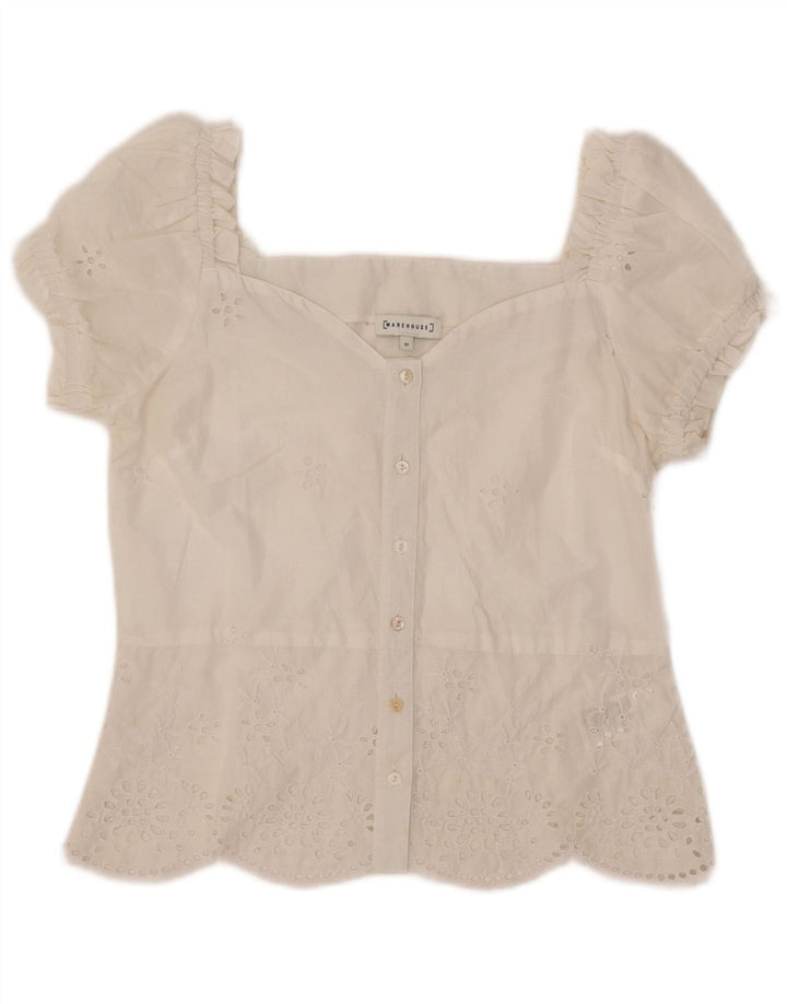 WAREHOUSE Γυναικείο κοντομάνικο πουκάμισο μπλούζα UK 10 Small White Polyester