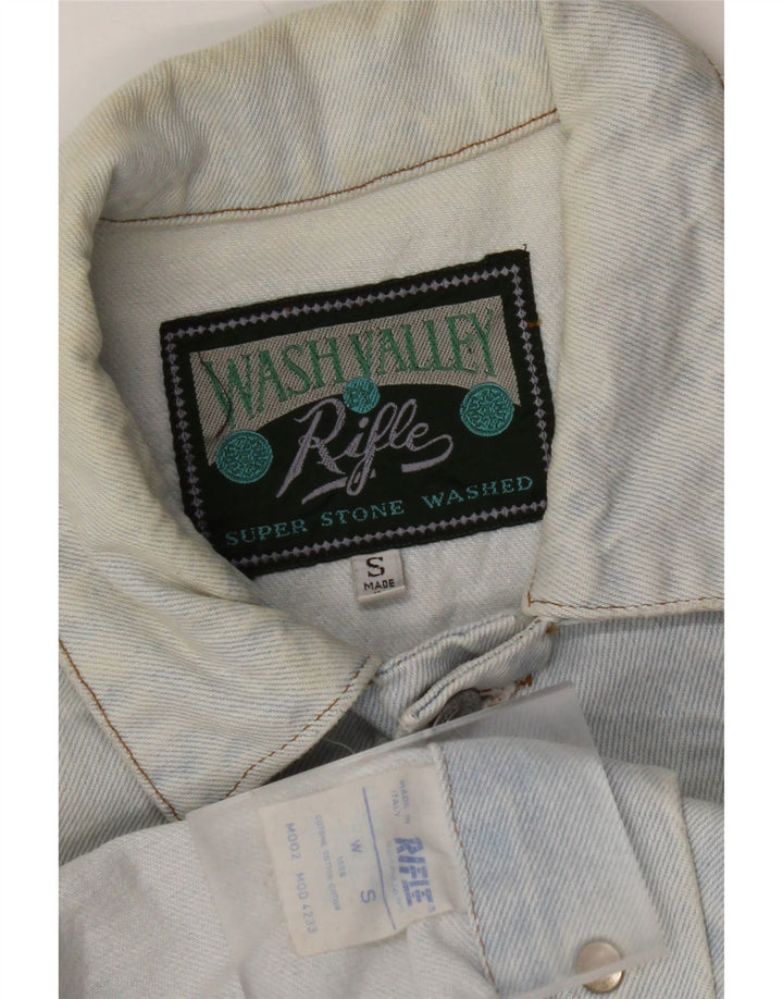 RIFLE Γυναικείο Crop Oversized Τζιν μπουφάν UK 10 Small Blue Cotton