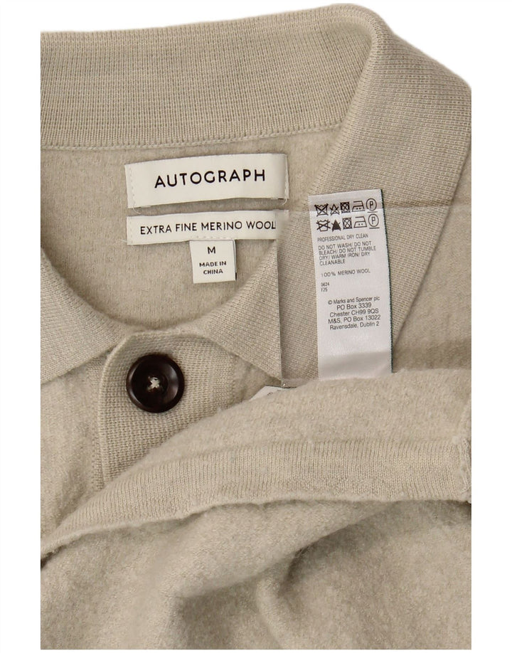 Marks & Spencer Ανδρικό πουλόβερ ζακέτα Autograph Medium Beige Wool Merino