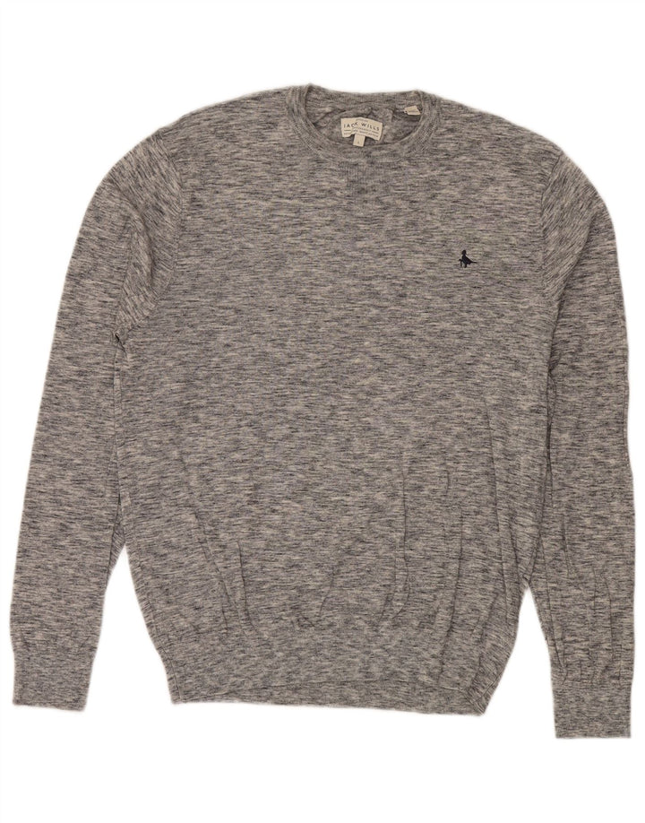 Jack Wills Ανδρικό πουλόβερ με λαιμόκοψη, μεγάλο γκρι βαμβακερό
