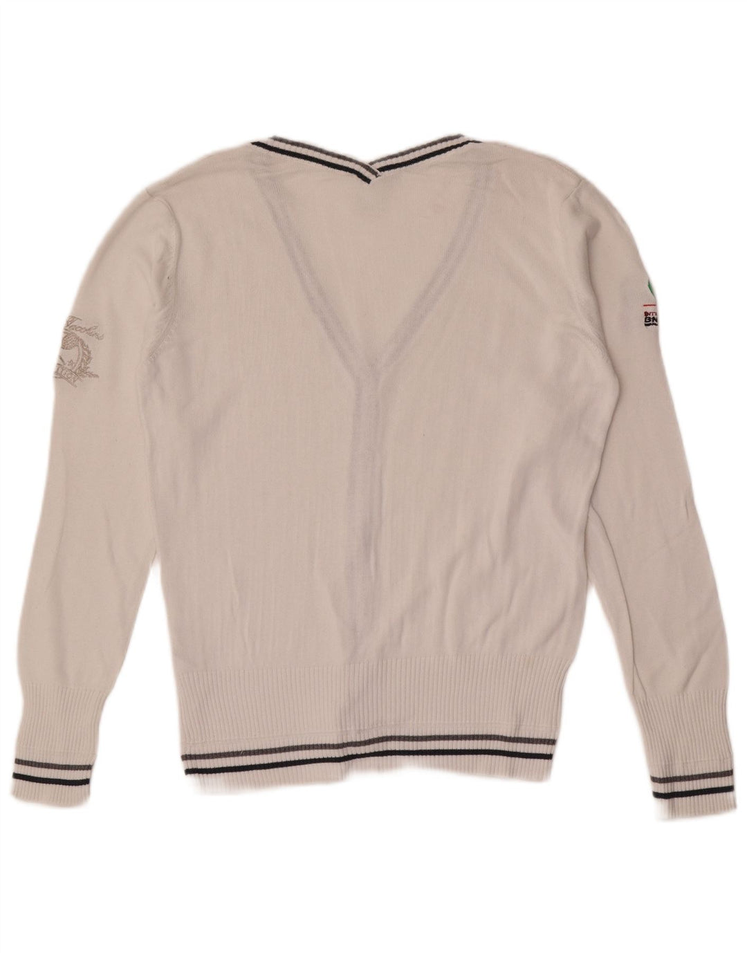 Sergio Tacchini Γυναικείο πουλόβερ γραφικών ζακέτα UK 12 μεσαίο λευκό βαμβακερό