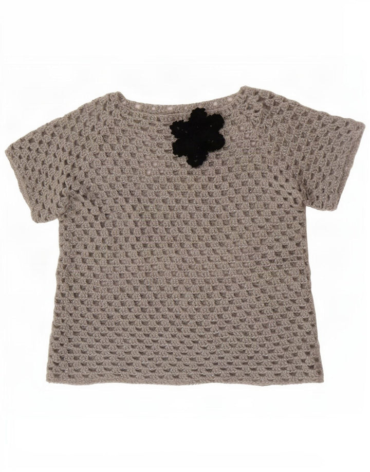 Vintage Γυναικεία See Through Μπλούζα Top UK 16 Large Grey Floral
