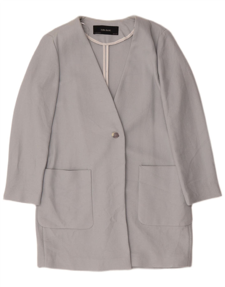 Zara Γυναικείο Longline Μπουφάν 1 Κουμπί Blazer UK 14 Μεσαίο Μπλε Βαμβακερό