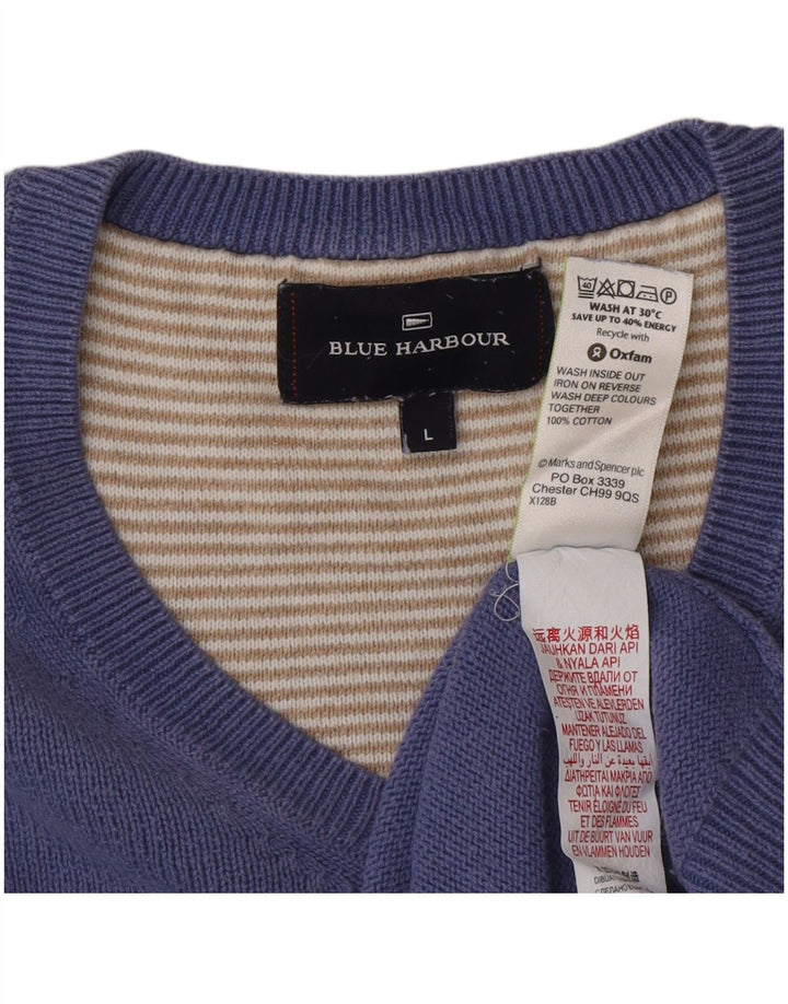Ανδρικό πουλόβερ Marks & Spencer Blue Harbour με λαιμόκοψη με λαιμόκοψη, μεγάλο μπλε βαμβακερό