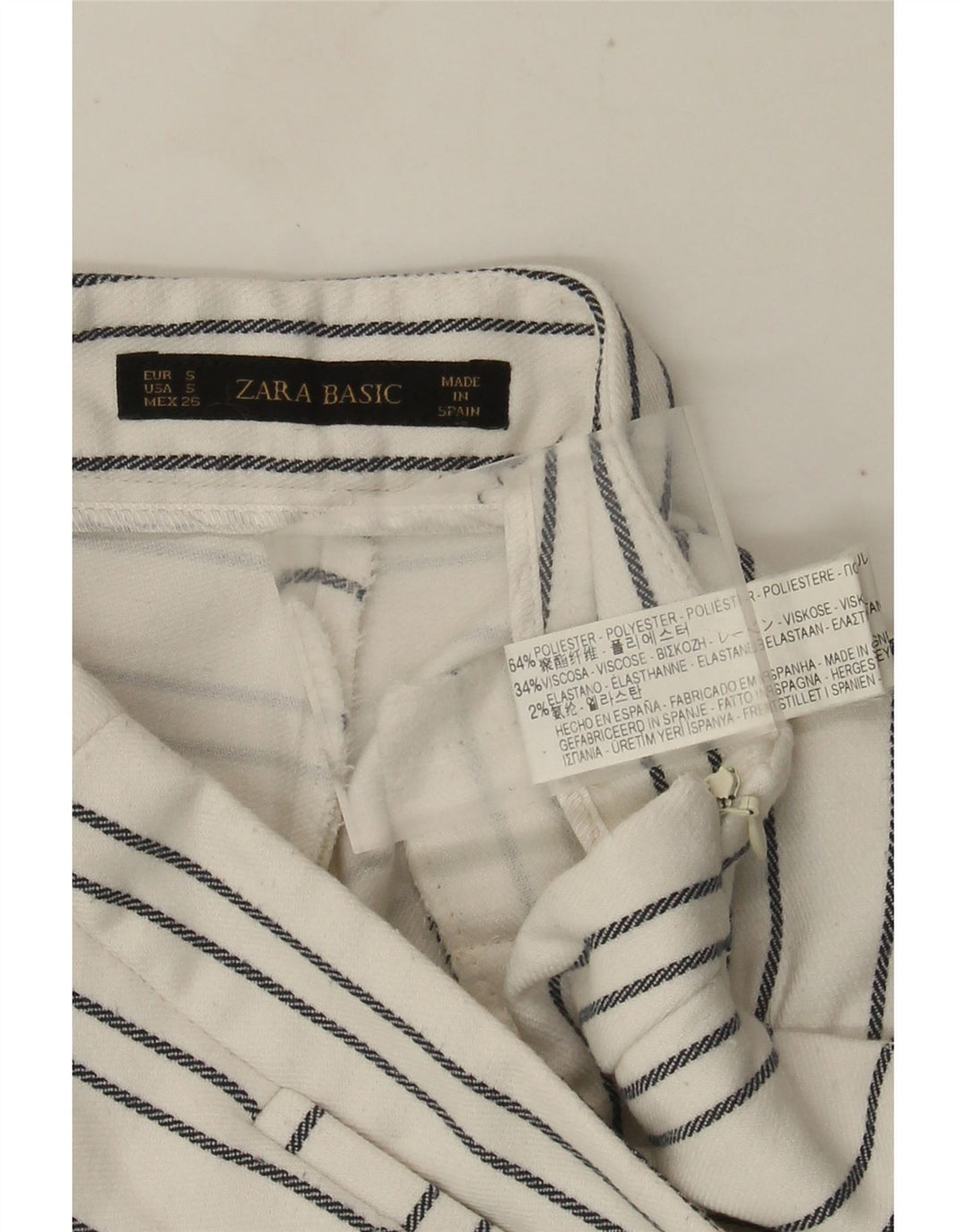 Zara Γυναικείο Ψηλόμεσο Σορτς Chino Small W26 Λευκό ριγέ πολυεστέρα