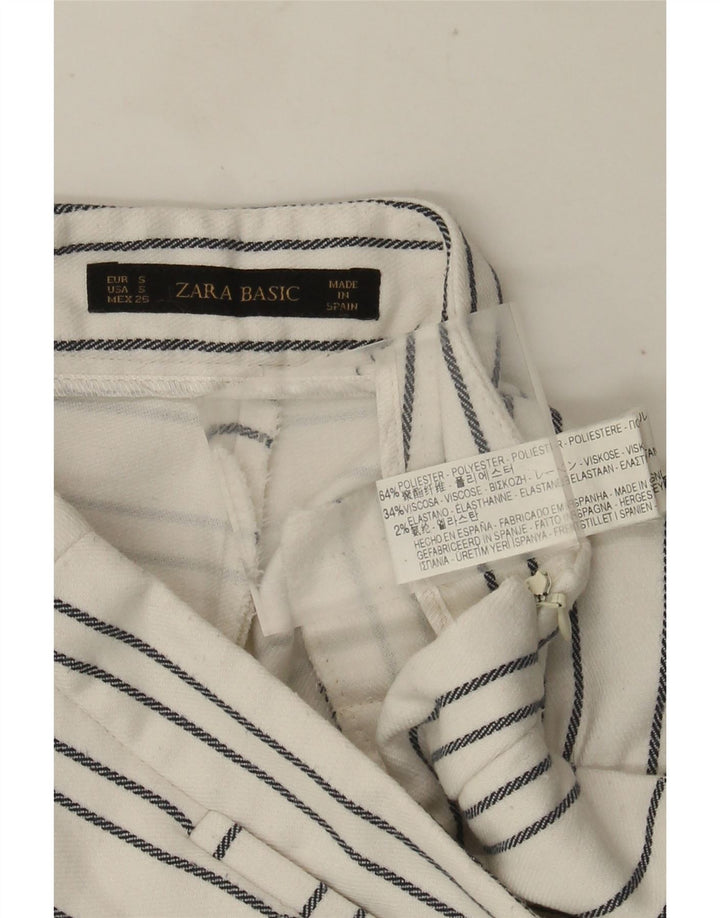 Zara Γυναικείο Ψηλόμεσο Σορτς Chino Small W26 Λευκό ριγέ πολυεστέρα