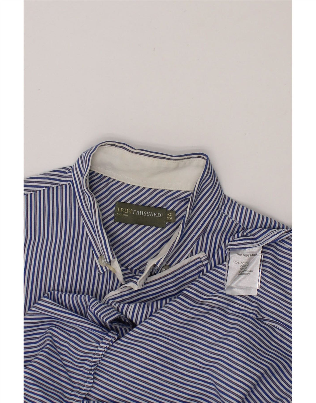 TRUSSARDI Boys Shirt 11-12 Years Blue Striped Cotton Vintage Trussardi and Second-Hand Trussardi from Messina Hembry 
