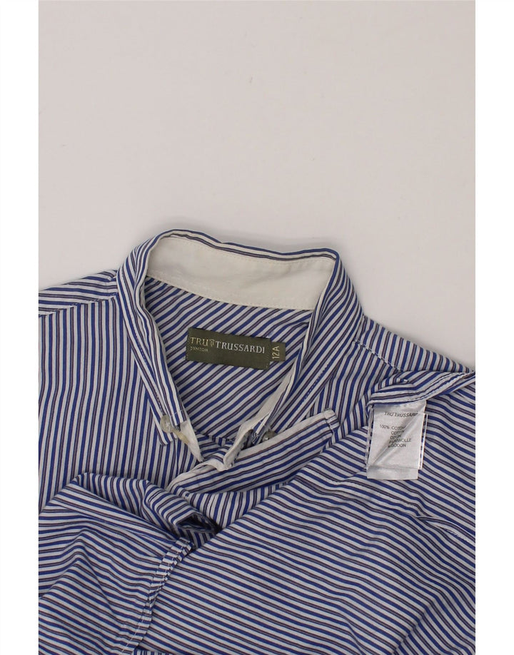 TRUSSARDI Boys Shirt 11-12 Years Blue Striped Cotton Vintage Trussardi and Second-Hand Trussardi from Messina Hembry 