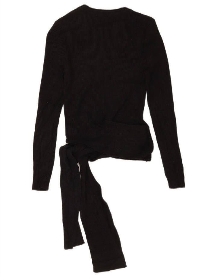 Zara Γυναικείο Crop Top μακρυμάνικο UK 12 μεσαία μαύρη βισκόζη