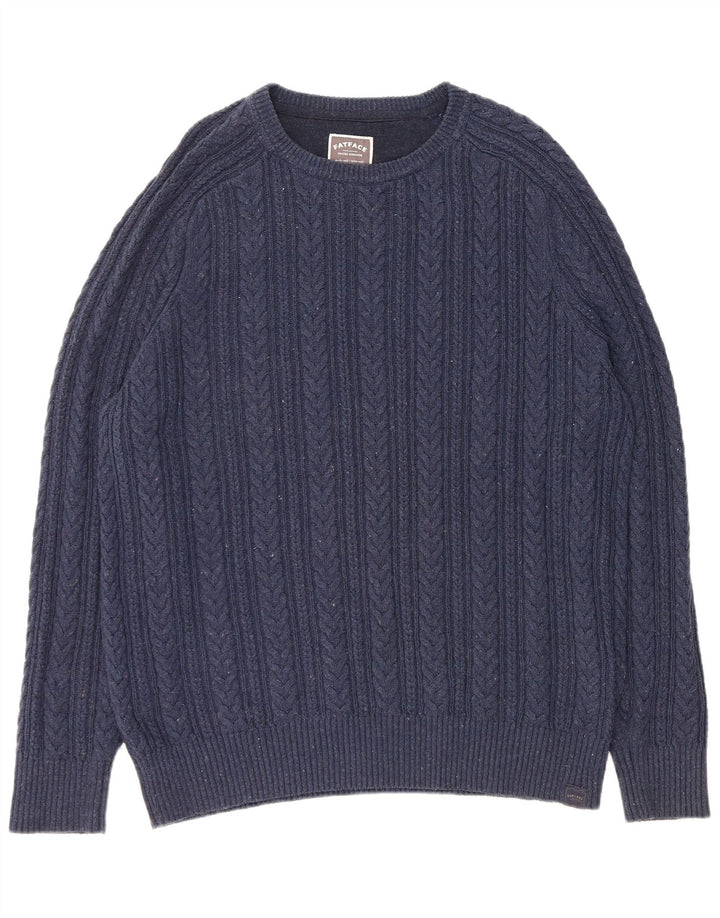 FAT FACE Ανδρικό πουλόβερ με λαιμό σκάφος XL Μπλε ναυτικό βαμβακερό