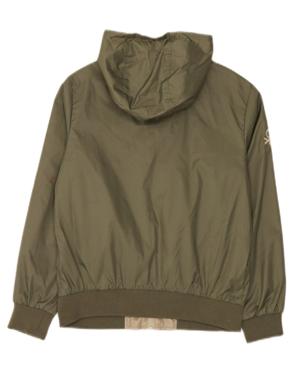Benetton Boys Hooded Bomber Jacket 10-11 Years XL Khaki Colourblock
