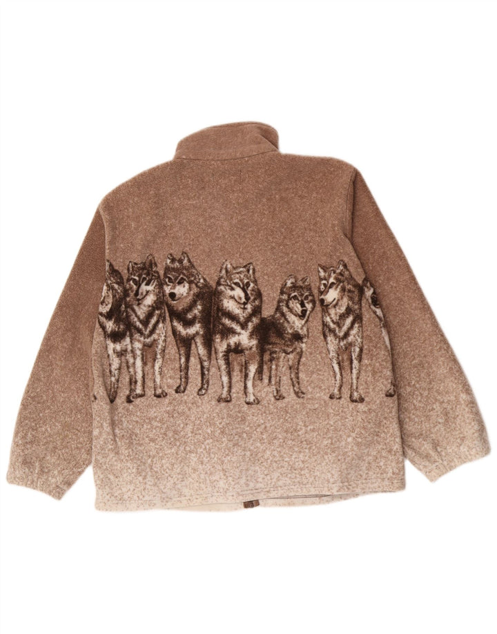 Vintage Ανδρικό Wolf Graphic Fleece Jacket UK 38 Medium Brown Flecked