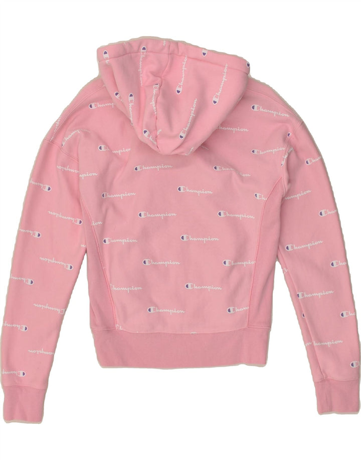 CHAMPION Womens Graphic Hoodie Jumper UK 6 XS Pink Cotton | Vintage Champion | Thrift | Second-Hand Champion | Used Clothing | Messina Hembry 
