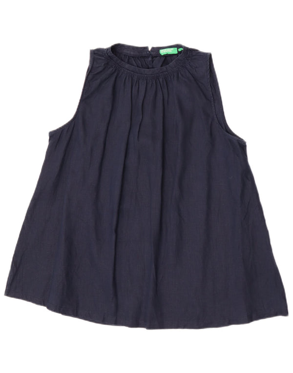 Benetton Γυναικεία Αμάνικη Μπλούζα Τοπ UK 10 Small Navy Blue Λευκά είδη