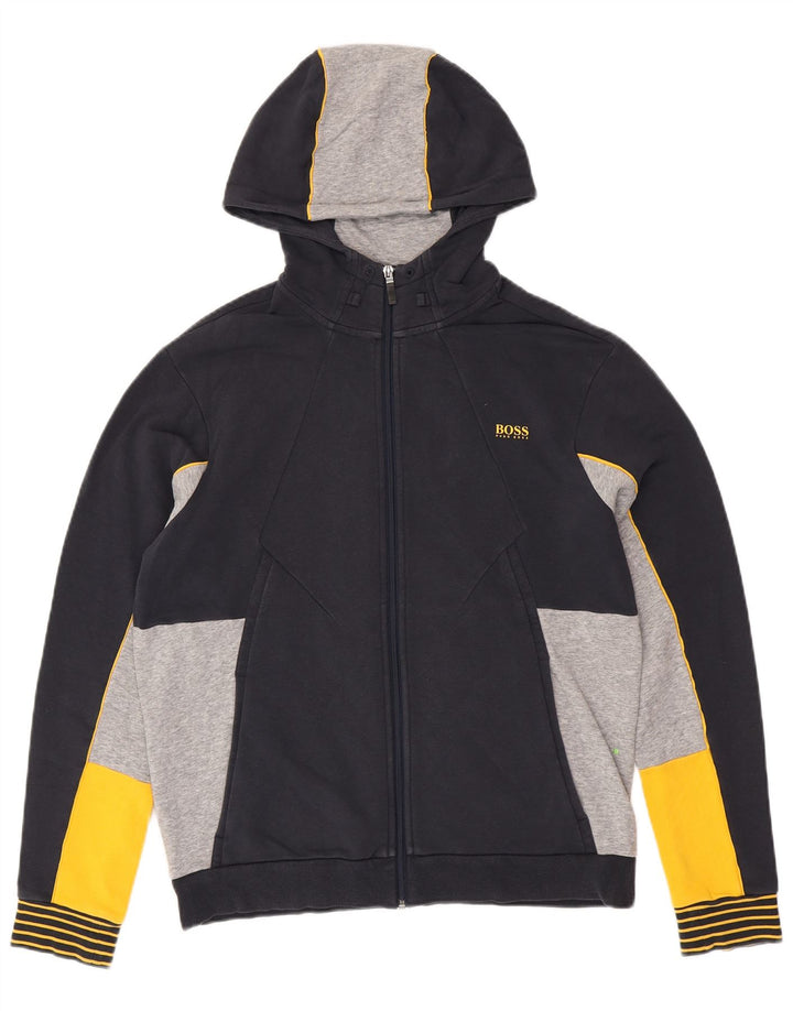 Ανδρικό πουλόβερ HUGO BOSS κανονική εφαρμογή με κουκούλα με φερμουάρ μεγάλο μπλε ναυτικό χρώμα