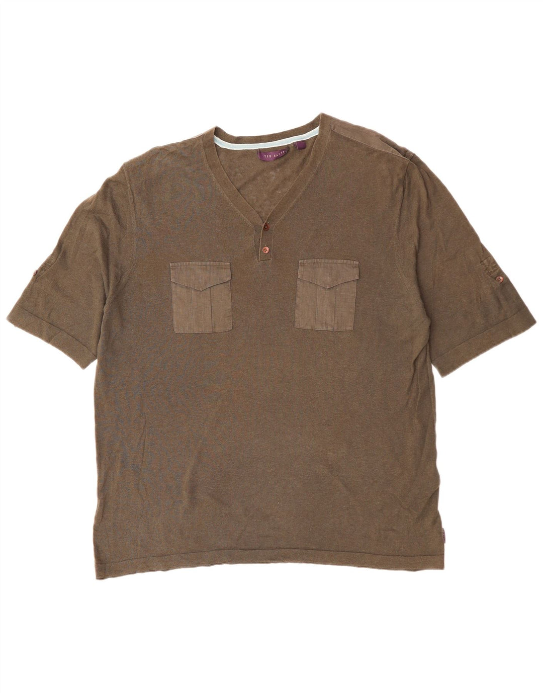 TED BAKER Ανδρικό T-Shirt Top Size 6 2XL Χακί Βαμβακερό