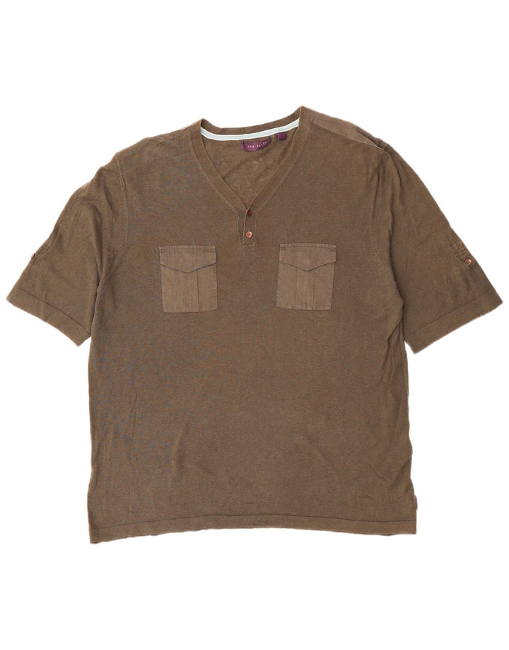 TED BAKER Ανδρικό T-Shirt Top Size 6 2XL Χακί Βαμβακερό