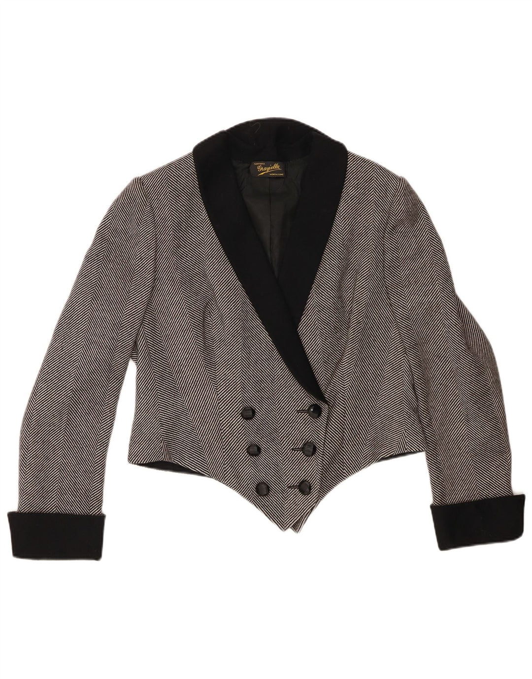 Vintage Γυναικείο Crop Blazer Jacket UK 14 Medium Grey Ψαροκόκκαλο