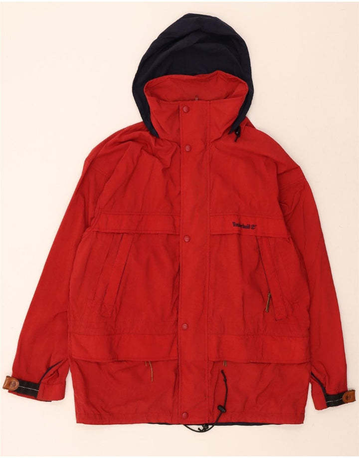 TIMBERLAND Mens Hooded Rain Jacket UK 38 Medium Red Nylon Vintage Timberland and Second-Hand Timberland from Messina Hembry 