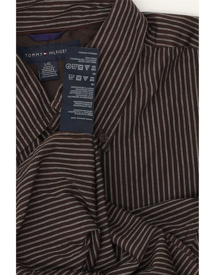 Ανδρικό πουκάμισο Tommy Hilfiger Large Brown Pinstripe Βαμβακερό
