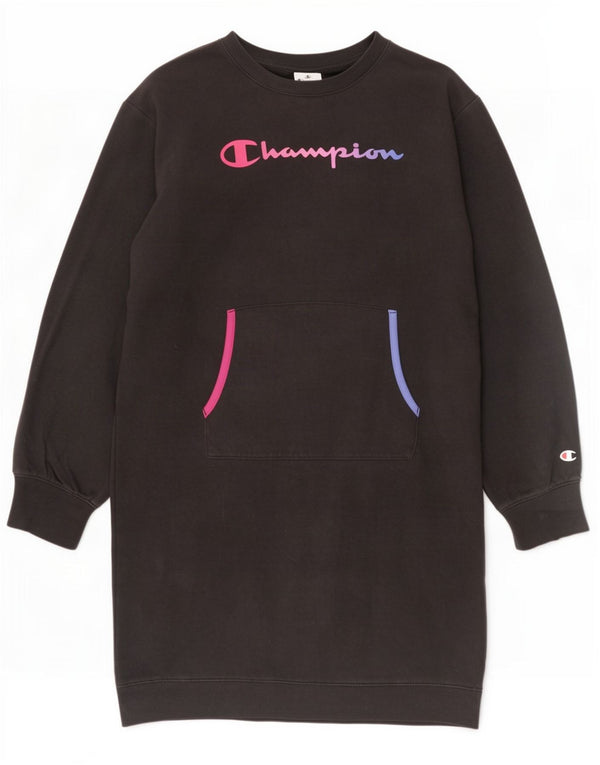 Champion Girls Graphic Sweatshirt Jumper φόρεμα 13-14 ετών XL μαύρο βαμβακερό