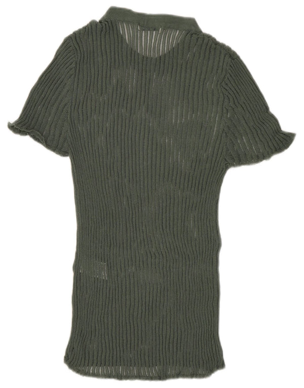 Zara Γυναικεία Πλεκτή Μπλούζα Τοπ UK 8 Small Green Viscose