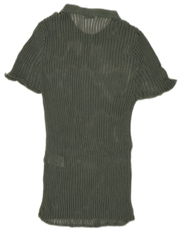 Zara Γυναικεία Πλεκτή Μπλούζα Τοπ UK 8 Small Green Viscose