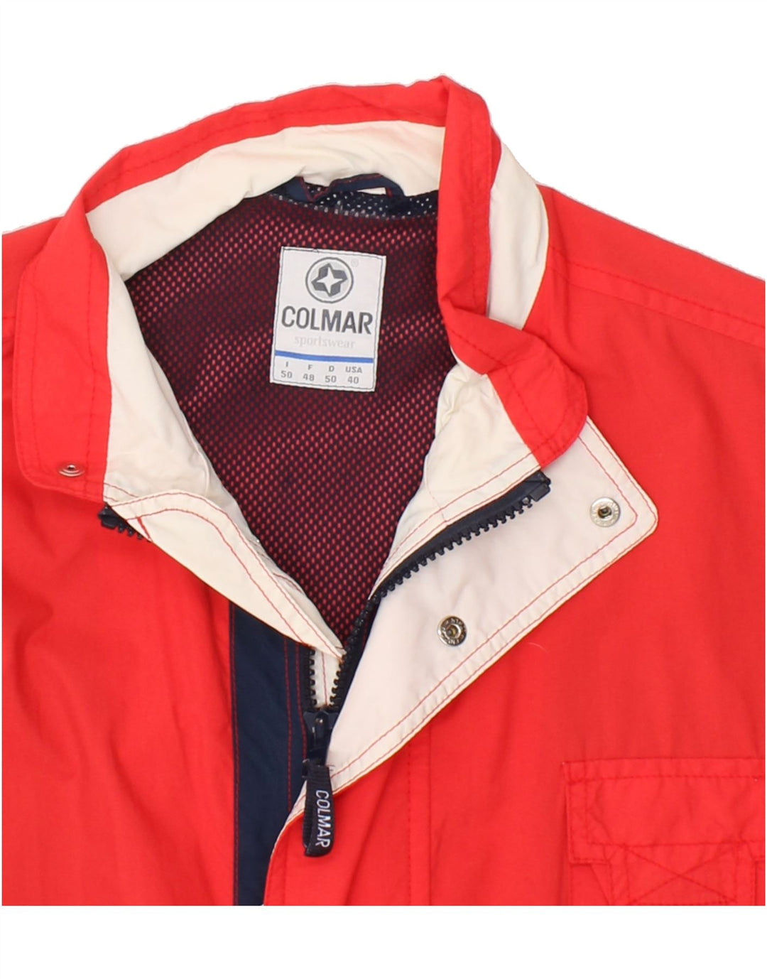 COLMAR Mens Rain Jacket IT 50 Large Red Colourblock Vintage Colmar and Second-Hand Colmar from Messina Hembry 