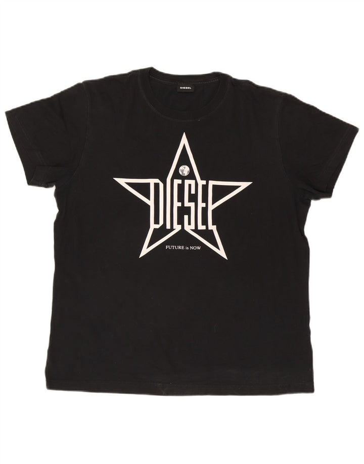 Ανδρικό γραφικό T-Shirt Diesel Top μεγάλο μαύρο βαμβακερό