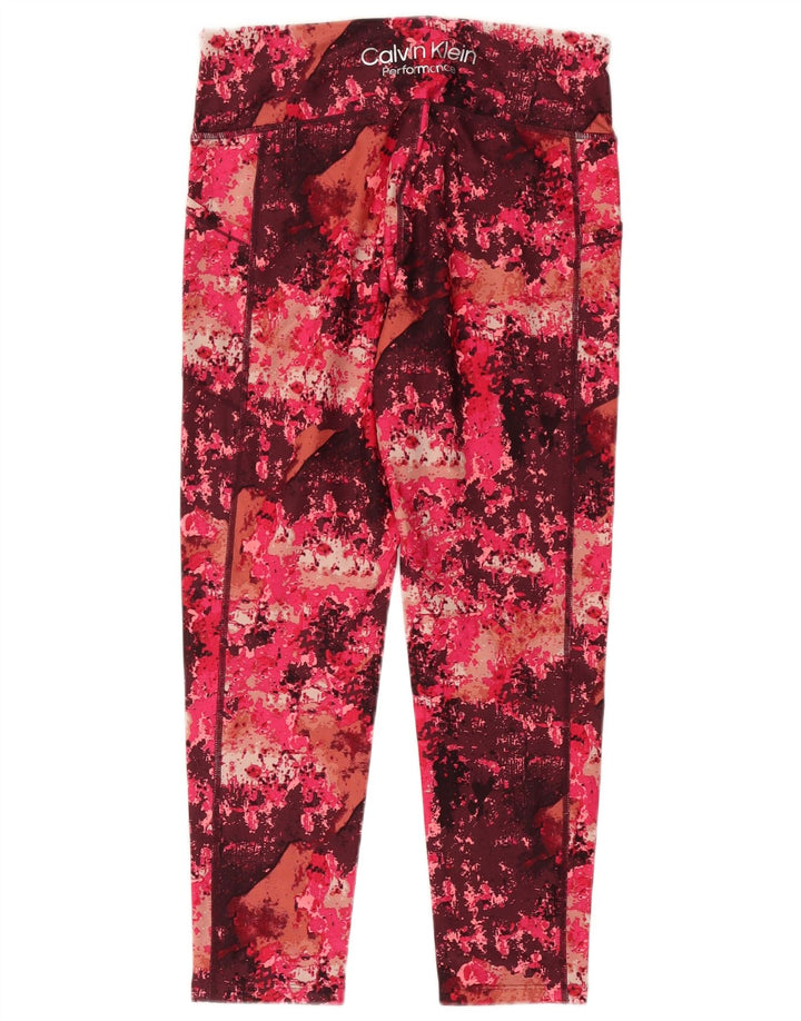 CALVIN KLEIN Γυναικεία κολάν αφηρημένα σχέδια UK 14 μεγάλα νάιλον μπορντό