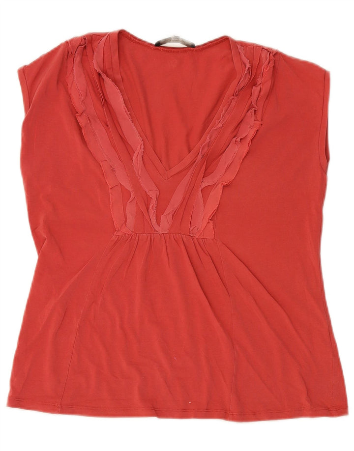 Max Mara Γυναικείο Αμάνικο Σαββατοκύριακο Crop τοπ UK 14 μεγάλο κόκκινο βαμβακερό