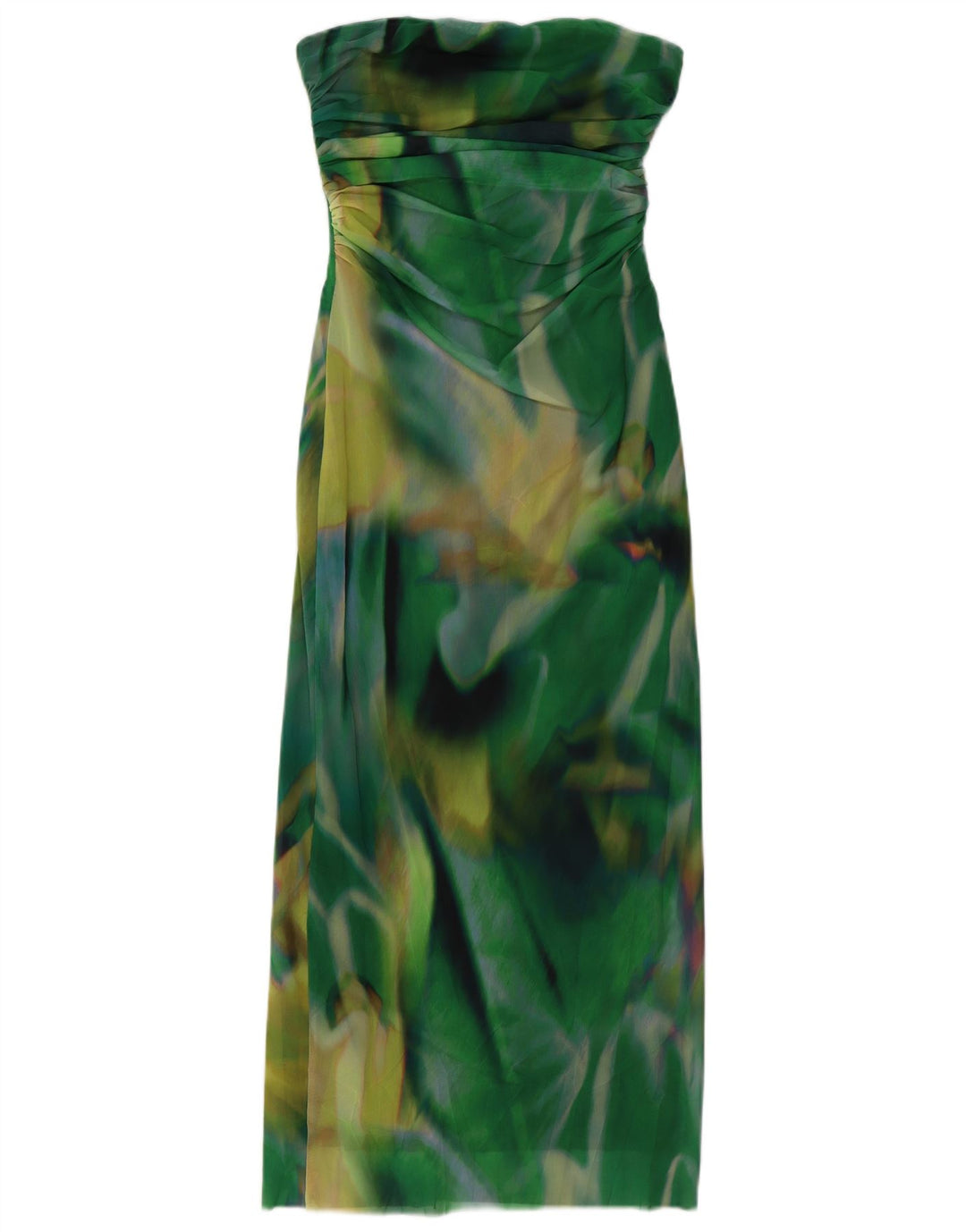 ZARA Γυναικείο φόρεμα Maxi Strapless Abstract Pattern UK 12 Medium Green