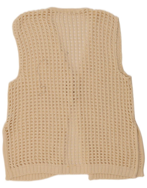 Vintage γυναικείο αμάνικο πουλόβερ ζακέτα με βελονάκι UK 20 2XL μπεζ βαμβακερό