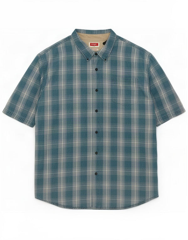 Wrangler Mens Short Sleeve Shirt 3XL Blue Check Cotton