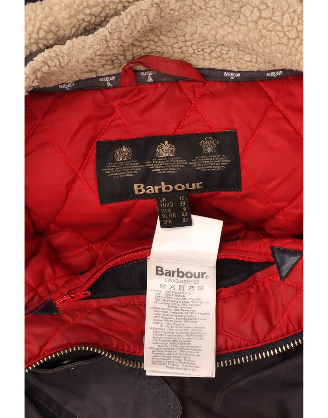BARBOUR Γυναικείο με κουκούλα υπερμεγέθη κερωμένο μπουφάν UK 12 μεσαίο μπλε βαμβακερό