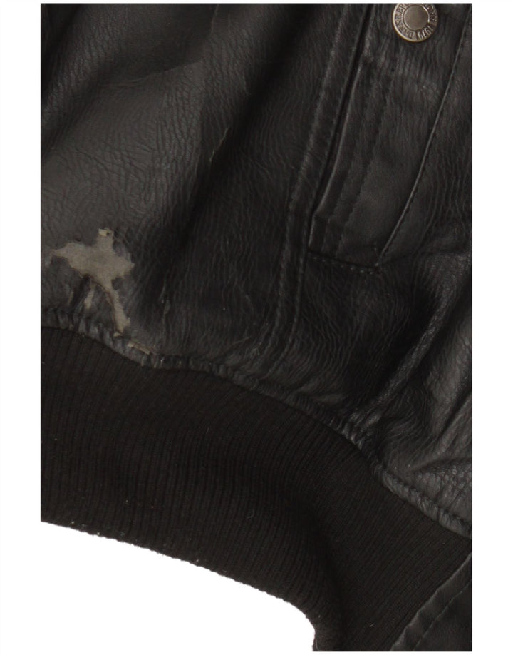 Πανομοιότυπο Ανδρικό Μοτοσικλέτα από Faux Leather Bomber Jacket UK 42 XL Μαύρο Πολυεστέρας