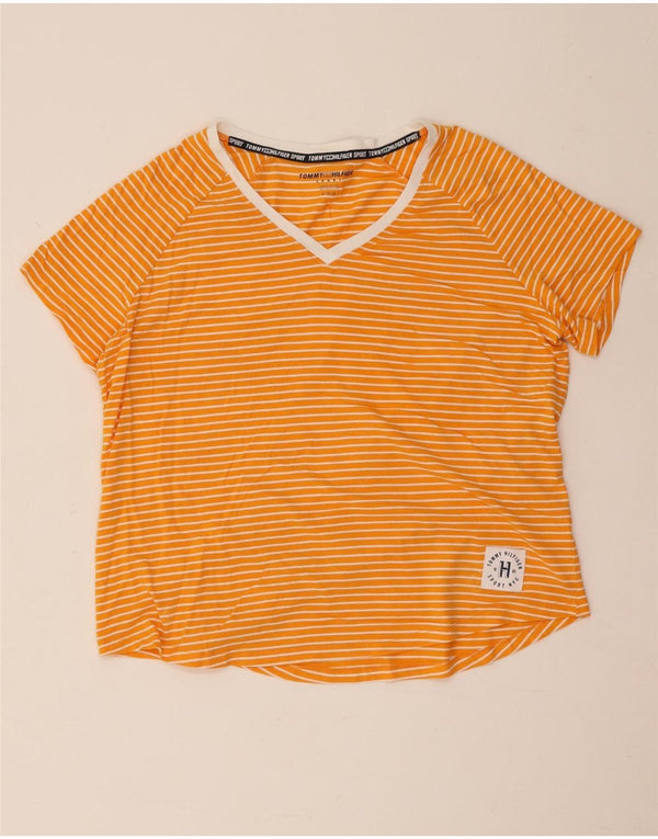 Γυναικείο γραφικό μπλουζάκι Tommy Hilfiger Top UK 14 μεγάλο πορτοκαλί βαμβακερό ριγέ