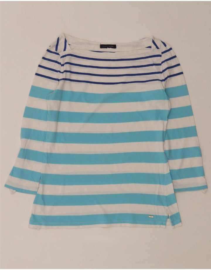 TOMMY HILFIGER Γυναικείο τοπ 3/4 με μανίκια UK 12 μεσαία μπλε ριγέ