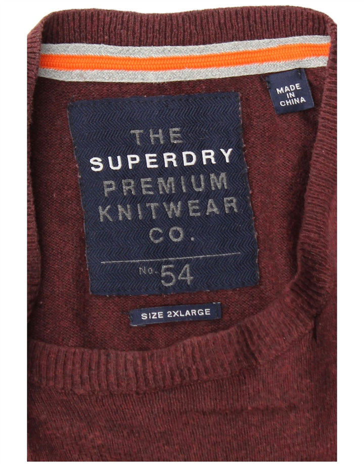Ανδρικό πουλόβερ με λαιμόκοψη Superdry 2XL, βαμβακερό μπορντό