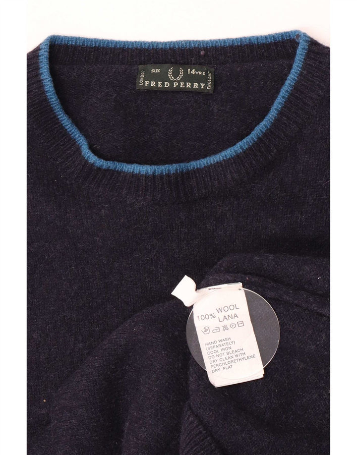 Fred Perry Boys Crew Neck Jumper πουλόβερ 13-14 ετών Navy Blue Wool