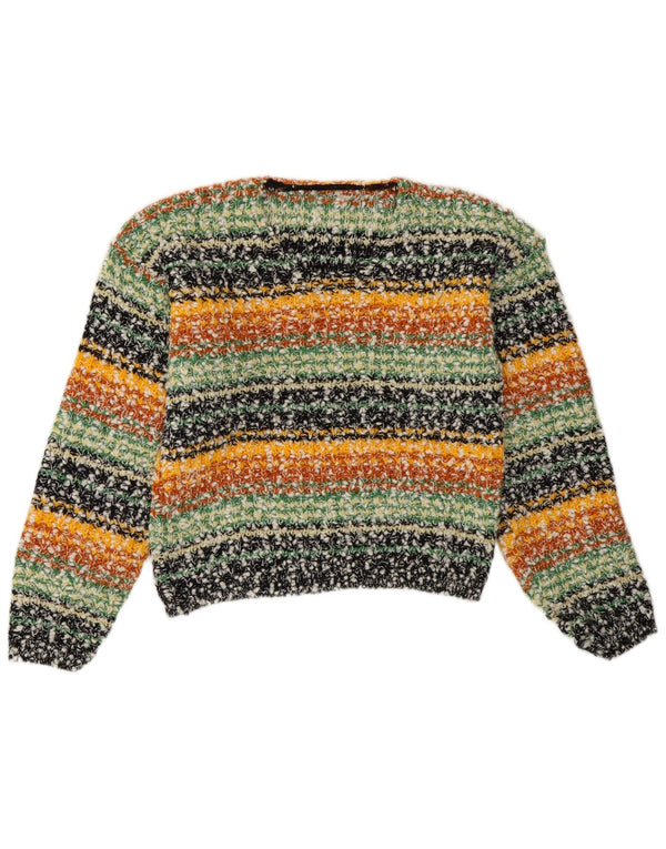 Vintage γυναικείο πουλόβερ με λαιμό σκάφος UK 10 Small πολύχρωμο ριγέ