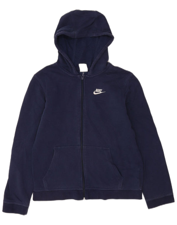 Nike Boys Zip Hoodie Sweater 13-14 Years XL Navy Blue Cotton