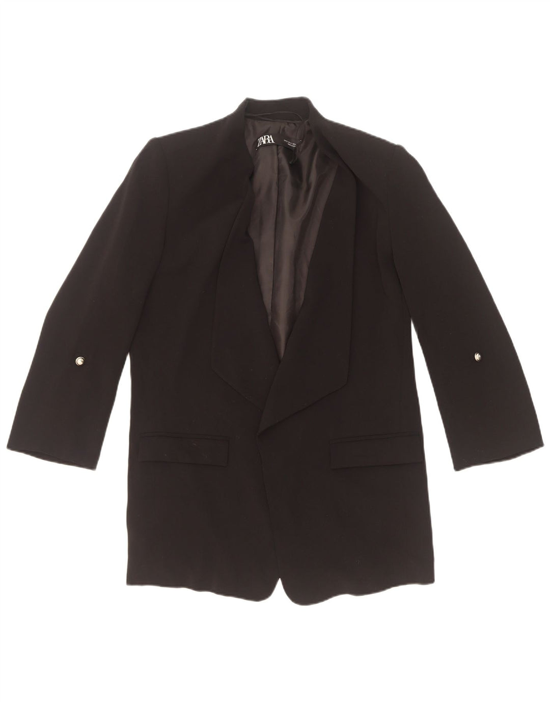 Zara Γυναικείο ανοιχτό 3/4 μανίκι σακάκι μπλέιζερ UK 10 μικρό μαύρο πολυεστέρα