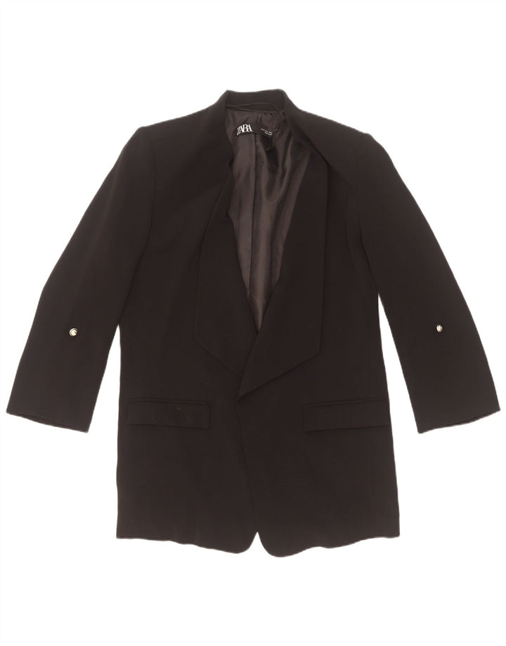 Zara Γυναικείο ανοιχτό 3/4 μανίκι σακάκι μπλέιζερ UK 10 μικρό μαύρο πολυεστέρα