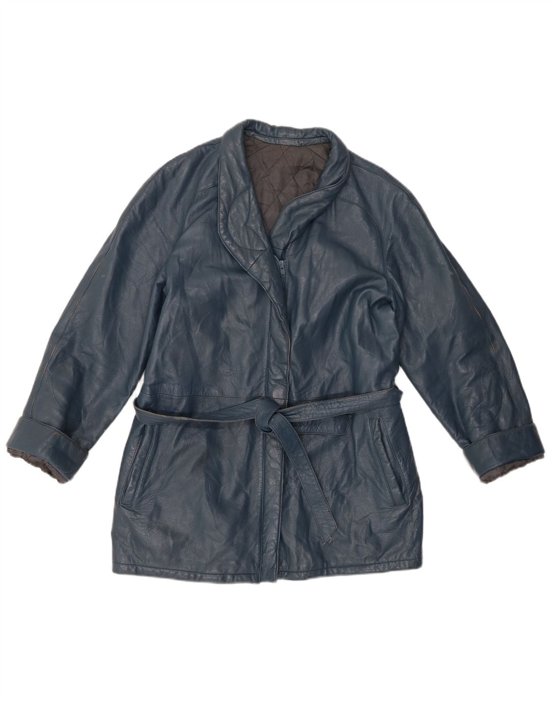 VINTAGE Γυναικείο Δερμάτινο Μπουφάν IT 44 Δερμάτινο Μεσαίο Μπλε