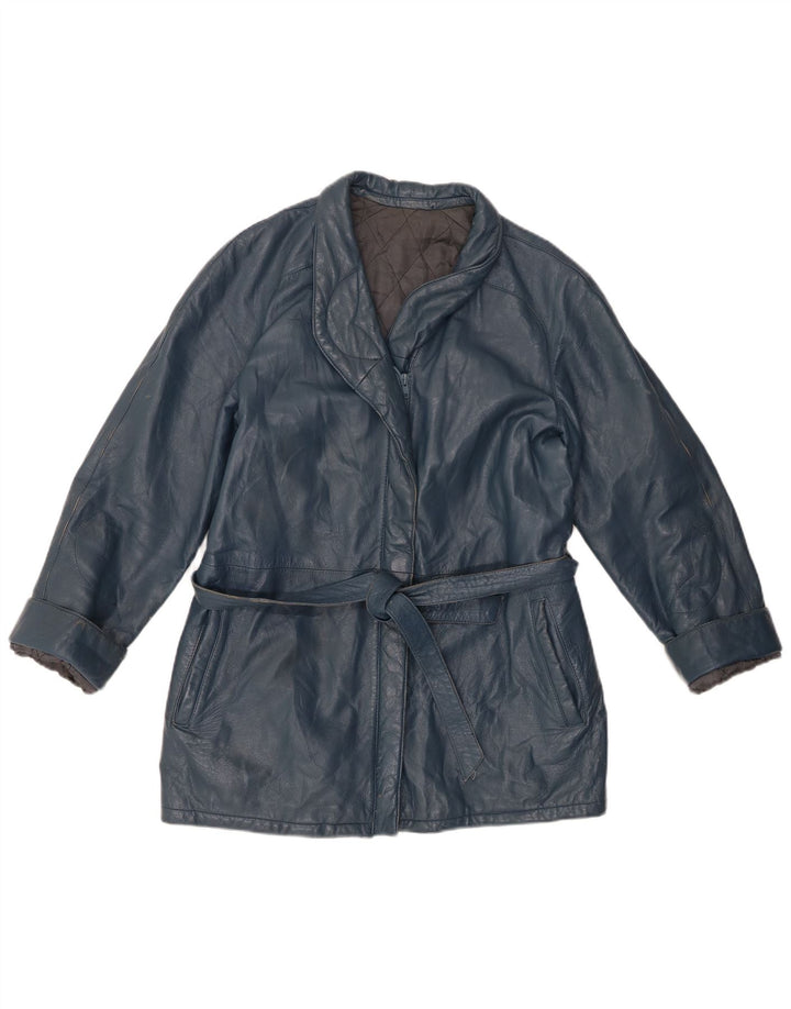 VINTAGE Γυναικείο Δερμάτινο Μπουφάν IT 44 Δερμάτινο Μεσαίο Μπλε