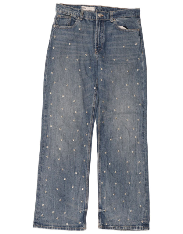 Zara Γυναικείο φαρδύ τζιν EU 38 Small W28 L31 Blue Spotted