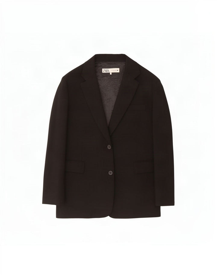 Zara Γυναικείο σακάκι blazer 2 κουμπιών UK 14 Medium Black Viscose