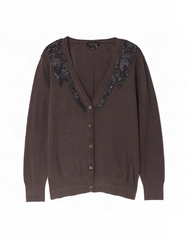 Topshop Γυναικείο πουλόβερ ζακέτα με 3/4 μανίκια UK 14 μεγάλο γκρι βαμβακερό